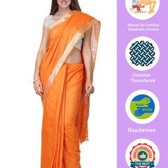 Orange women's Handloom Bhagalpuri Cotton Linen Slub Blend Zari Border Saree Ethnic Wear With Running Unstitched Blouse Piece - View 2