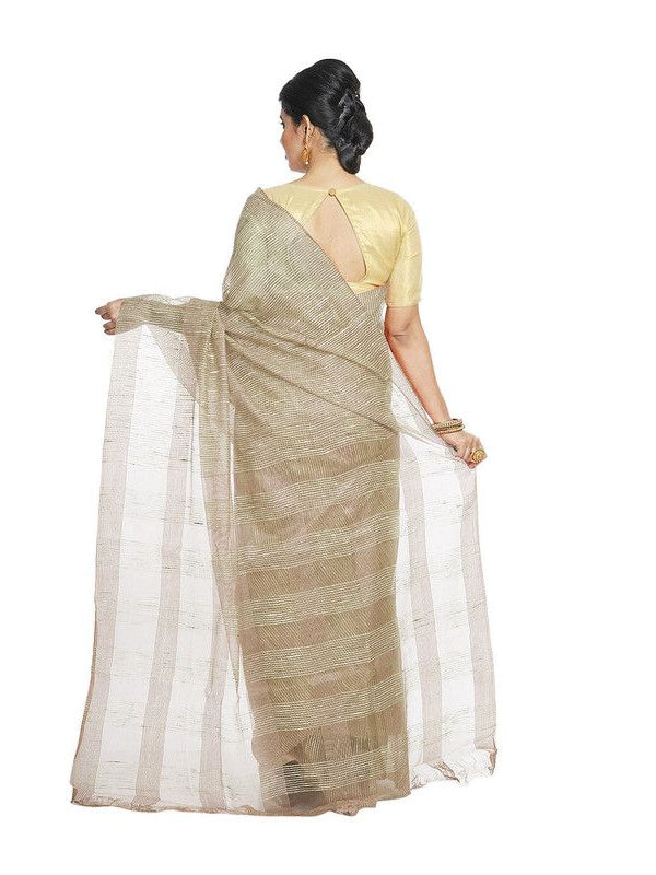 Sage Green women's Bhagalpuri Kota Doria Silk Semi Transparent Saree With Unstiched Blouse Piece - View 3