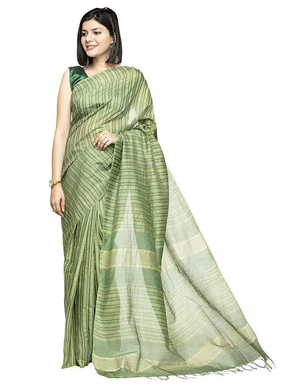 Kota Art Silk Bhagalpuri Striped Handloom Saree (High_Green)