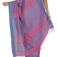 Blush Pink women's Bhagalpuri Handloom Kota Silk Temple Border Saree And Variation Of Colors With Striped Blouse Piece - View 6