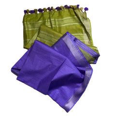 Apple Green & Slate Blue women's Ethnic Wear Bhagalpuri Handloom Cotton Linen Blend Two Dye Saree With Running Unstitched Blouse Piece