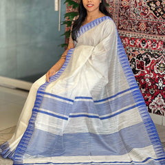 Blue women's Bhagalpuri Kota Viscous Temple Border White Saree And Variable Color Border With Blouse Piece - View 2