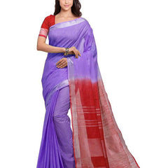 Lilac Purple & Red women's Handloom Bhagalpuri Cotton Slub Blend Two Dye Saree With Running Unstitched Blouse Piece - View 2