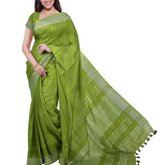 Cobalt Blue & Green women's Bhagalpuri Handloom Cotton-Linen Blend Saree Combo (Pack Of 2) With Running Unstiched Blouse Piece - View 6
