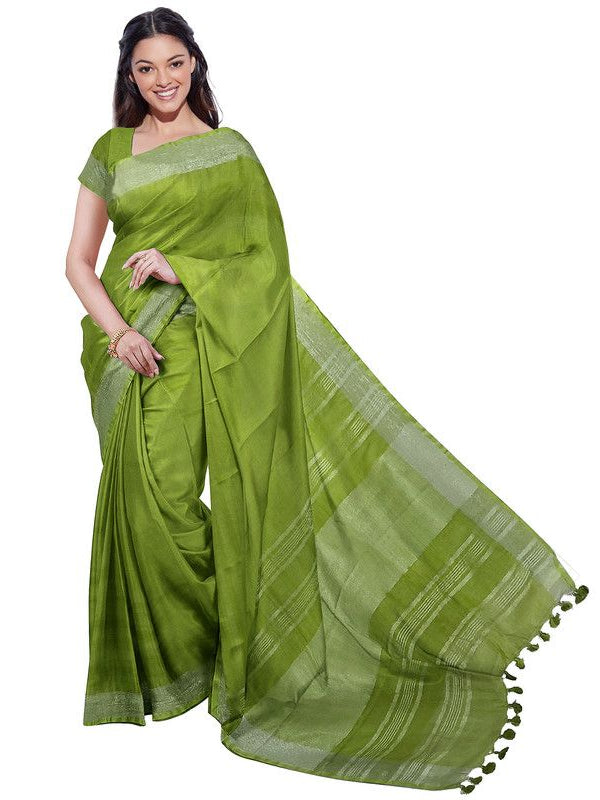 Cobalt Blue & Green women's Bhagalpuri Handloom Cotton-Linen Blend Saree Combo (Pack Of 2) With Running Unstiched Blouse Piece - View 6