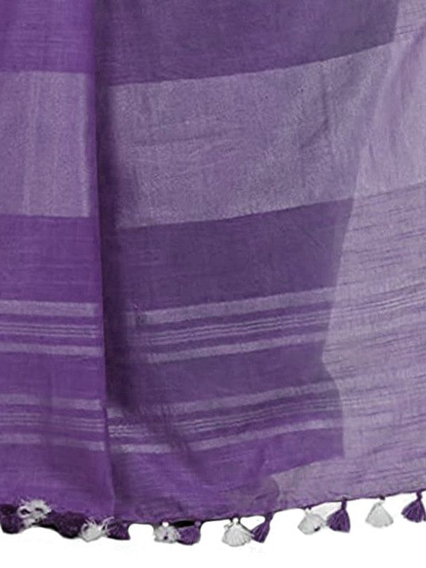 Mint Green & Amethyst Purple women's Handloom Bhagalpuri Cotton Slub Blend Two Dye Saree With Running Unstitched Blouse Piece - View 5