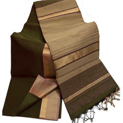 Tussar Cotton Silk Bhagalpuri Saree with Designed Border for women's (Brownish Green)