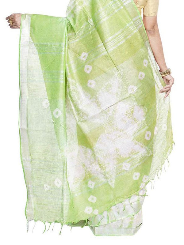 Chinese Violet & Light Green women's Bhagalpuri Handloom Cotton Linen Slub Blend Tie Two Dye (Sibory Two Dye) Saree With Running Unstitched Blouse Piece