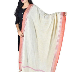 Bhagalpuri Linen Temple Dupatta with Natural Texture (Orange) - View 2