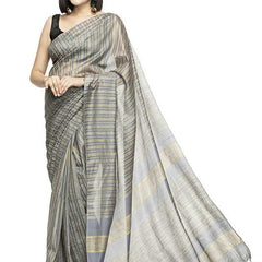 Striped Handloom Bhagalpuri Kota Silk Bollywood Saree (Grey)