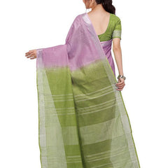 Mauve Purple & Moss Green women's Bhagalpuri Handloom Pure Cotton Two Dye Saree With Running Unstitched Blouse Piece - View 5