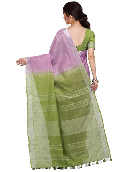 Mauve Purple & Moss Green women's Bhagalpuri Handloom Pure Cotton Two Dye Saree With Running Unstitched Blouse Piece - View 5