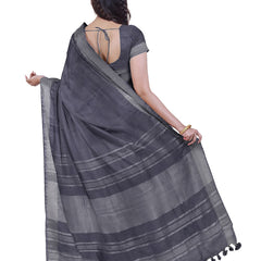 Grey & Moss Green women's Bhagalpuri Handloom Cotton-Linen Blend Saree Combo (Pack Of 2) With Running Unstiched Blouse Piece - View 3