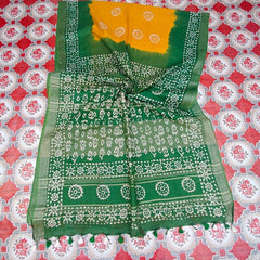 Bhagalpuri Handloom Linen Blend Batik Saree With Running BLouse Piece - View 6