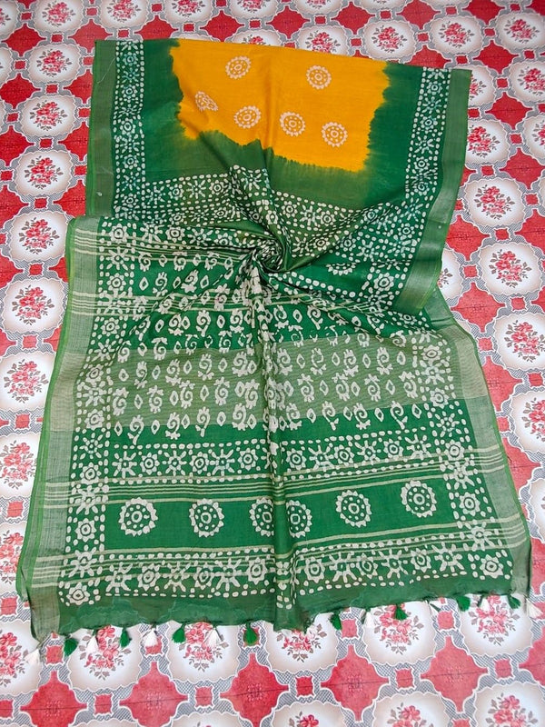 Bhagalpuri Handloom Linen Blend Batik Saree With Running BLouse Piece - View 6
