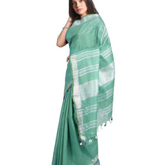 Mint Green women's Handloom Bhagalpuri Linen-Cotton Saree With Contrast Blouse Piece - View 2