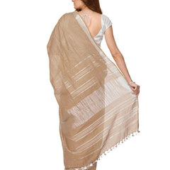 Camel Brown women's Handloom Bhagalpuri Cotton Linen Slub Blend Zari Border Saree Ethnic Wear With Running Unstitched Blouse Piece - View 3