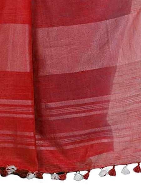 Orachid Magenta & Red women's Bhagalpuri Handloom Linen Slub Blend Two Dye Saree With Running Unstitched Blouse Piece