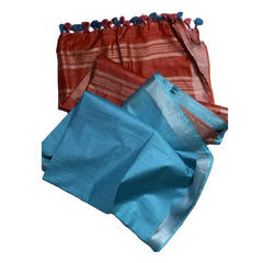 Maroon & Capri Cyan Bhagalpuri women's Ethnic Wear Handloom Linen Cotton Blend Zari Border Two Dye Saree With Running Unstitched Blouse Piece - View 4