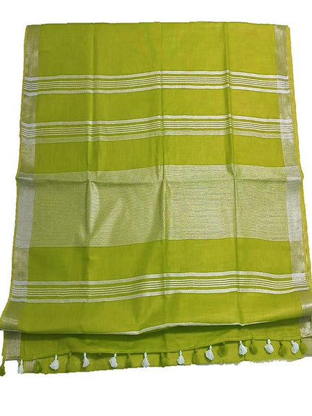 Pear Green women's Bhagalpuri Linen Saree With Blouse Piece - View 5