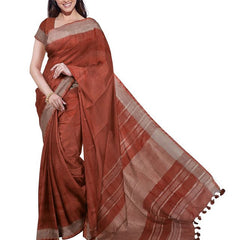 Pigment Green & Sienna Orange women's Bhagalpuri Handloom Cotton-Linen Blend Saree Combo (Pack Of 2) With Running Unstiched Blouse Piece - View 6