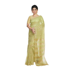 Citron Green women's Bhagalpuri Kota Doria Silk Semi Transparent Saree With Unstiched Blouse Piece
