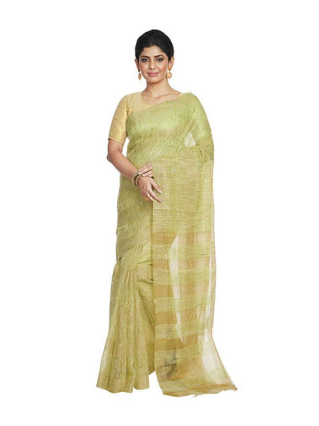Citron Green women's Bhagalpuri Kota Doria Silk Semi Transparent Saree With Unstiched Blouse Piece