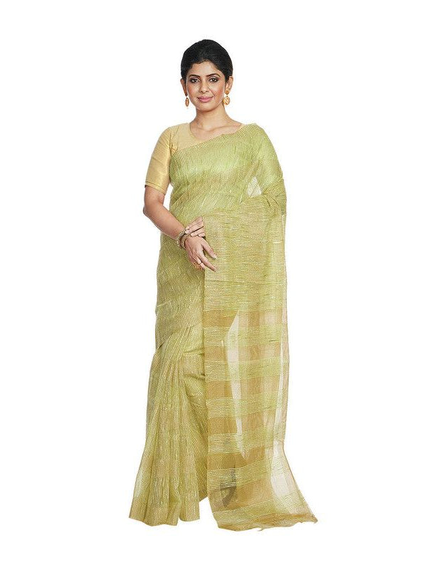 Citron Green women's Bhagalpuri Kota Doria Silk Semi Transparent Saree With Unstiched Blouse Piece