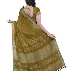 French Violet & Olive Green women's Bhagalpuri Handloom Cotton-Linen Blend Saree Combo (Pack Of 2) With Running Unstiched Blouse Piece - View 7
