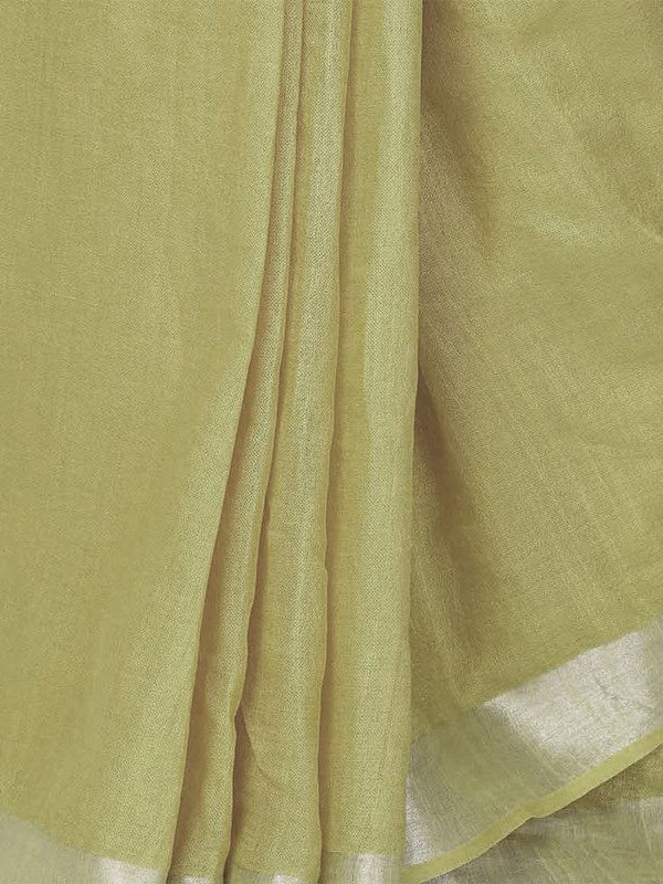 Khaki Green women's Handloom Bhagalpuri Cotton Linen Slub Blend Zari Border Saree Ethnic Wear With Running Unstitched Blouse Piece - View 4