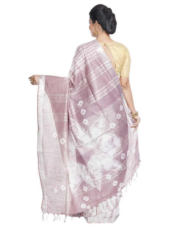 Ultra Violet & Fallow Brown women's Bhagalpuri Handloom Cotton Linen Slub Blend Tie Two Dye (Sibory Two Dye) Saree With Running Unstitched Blouse Piece - View 4