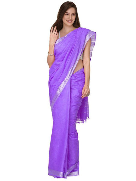 Electric Purple women's Cotton Slub Saree With Blouse Piece