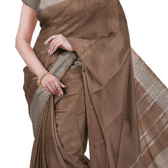 Brown & Sienna Orange women's Bhagalpuri Handloom Cotton-Linen Blend Saree Combo (Pack Of 2) With Running Unstiched Blouse Piece - View 4