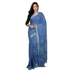 Airforce Blue Bhagalpuri women's Handloom Linen Cotton Ethnic Wear Saree With Running Unstitched Blouse Piece - View 2
