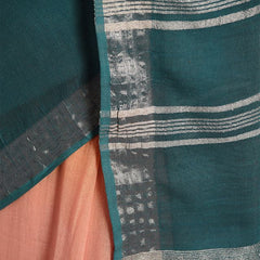 Mango Orange & Teal Green women's Bhagalpuri Handloom Linen Cotton Blend Two Dye Saree With Running Unstitched Blouse Piece - View 7