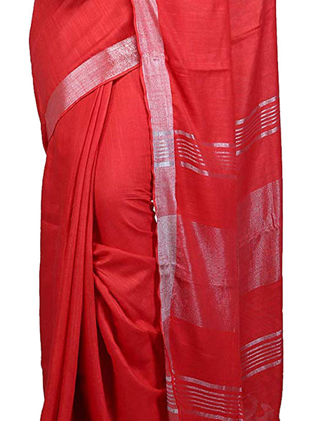Red Bhagalpuri women's Handloom Linen Cotton Ethnic Wear Saree With Running Unstitched Blouse Piece - View 5