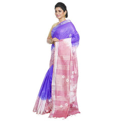 Slate Blue & Han Pink women's Bhagalpuri Handloom Cotton Linen Slub Blend Tie Two Dye (Sibory Two Dye) Saree With Running Unstitched Blouse Piece - View 3