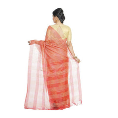 Red women's Bhagalpuri Kota Doria Silk Semi Transparent Saree With Unstiched Blouse Piece