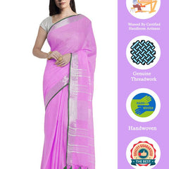 Orchid Magenta women's Bhagalpuri Handloom Cotton Linen Blend Saree With Contrast Unstiched Blouse Piece - View 2