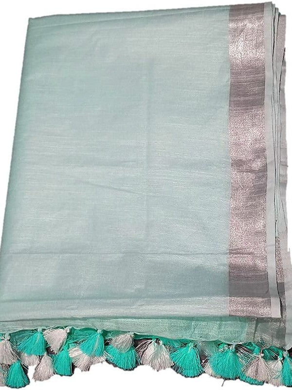 Turquoise women's Bhagalpuri Linen-Slub Blend Two Dye Saree With Blouse Piece - View 4