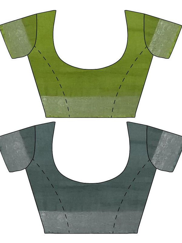Green & Hookers' Green women's Bhagalpuri Handloom Cotton-Linen Blend Saree Combo (Pack Of 2) With Running Unstiched Blouse Piece - View 4