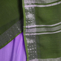 Amethyst Purple & Moss Green women's Bhagalpuri Handloom Linen Cotton Blend Two Dye Saree With Running Unstitched Blouse Piece - View 3