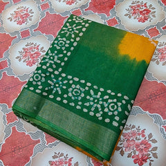 Bhagalpuri Handloom Linen Blend Batik Saree With Running BLouse Piece - View 7