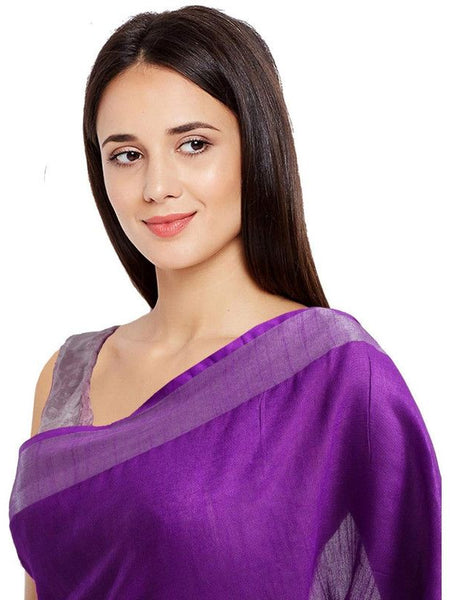 Electric Purple women's Bhagalpuri Handloom Blend Linen-Cotton Saree With Running Unstiched Blouse Piece_Free Size_Variation Of Colors - View 3