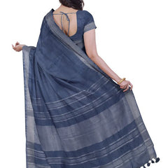Lake Blue women's Bhagalpuri Handloom Linen Blend Saree And Variation Of Colors With Running Unstiched Blouse Piece - View 2