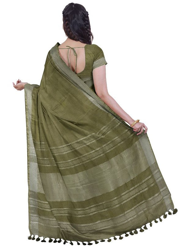 Lake Blue & Moss Green women's Bhagalpuri Handloom Cotton-Linen Blend Saree Combo (Pack Of 2) With Running Unstiched Blouse Piece - View 6