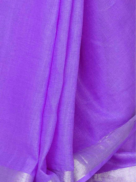 Electric Purple women's Cotton Slub Saree With Blouse Piece - View 4