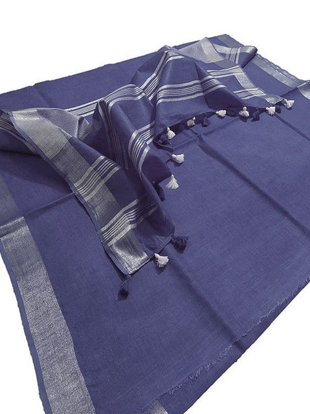Ultra Violet women's Bhagalpuri Linen Saree With Blouse Piece - View 4