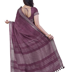 Olive Green & Quinacridone Magenta women's Bhagalpuri Handloom Cotton-Linen Blend Saree Combo (Pack Of 2) With Running Unstiched Blouse Piece - View 6