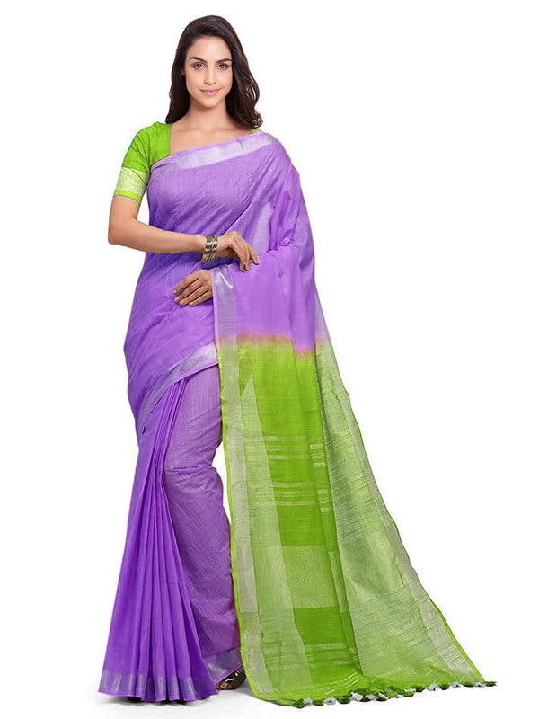 Handloom Bhagalpuri Cotton Slub Blend Two Dye Saree With Running Unstitched Blouse Piece - View 2